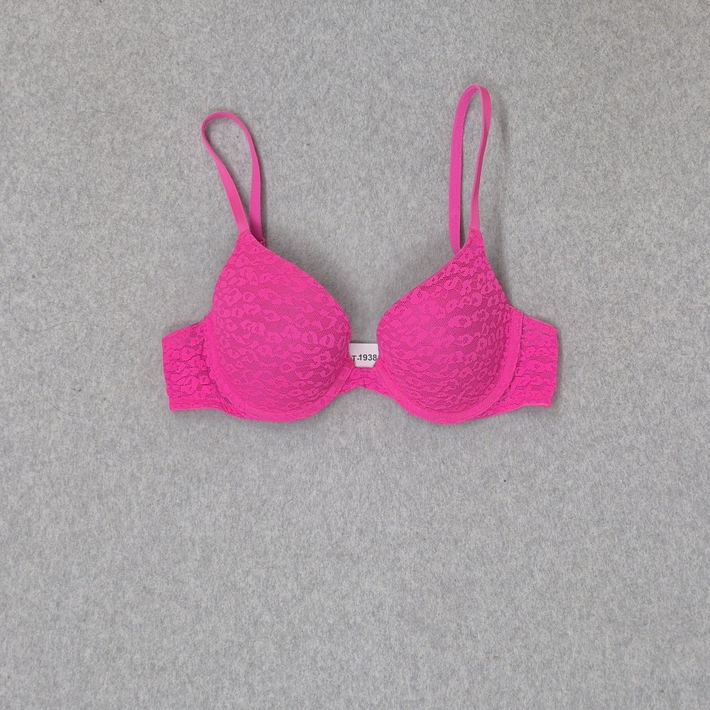 PINK Women Bra 34B Pink Animal Print Push Up  Underwired Lace Strap